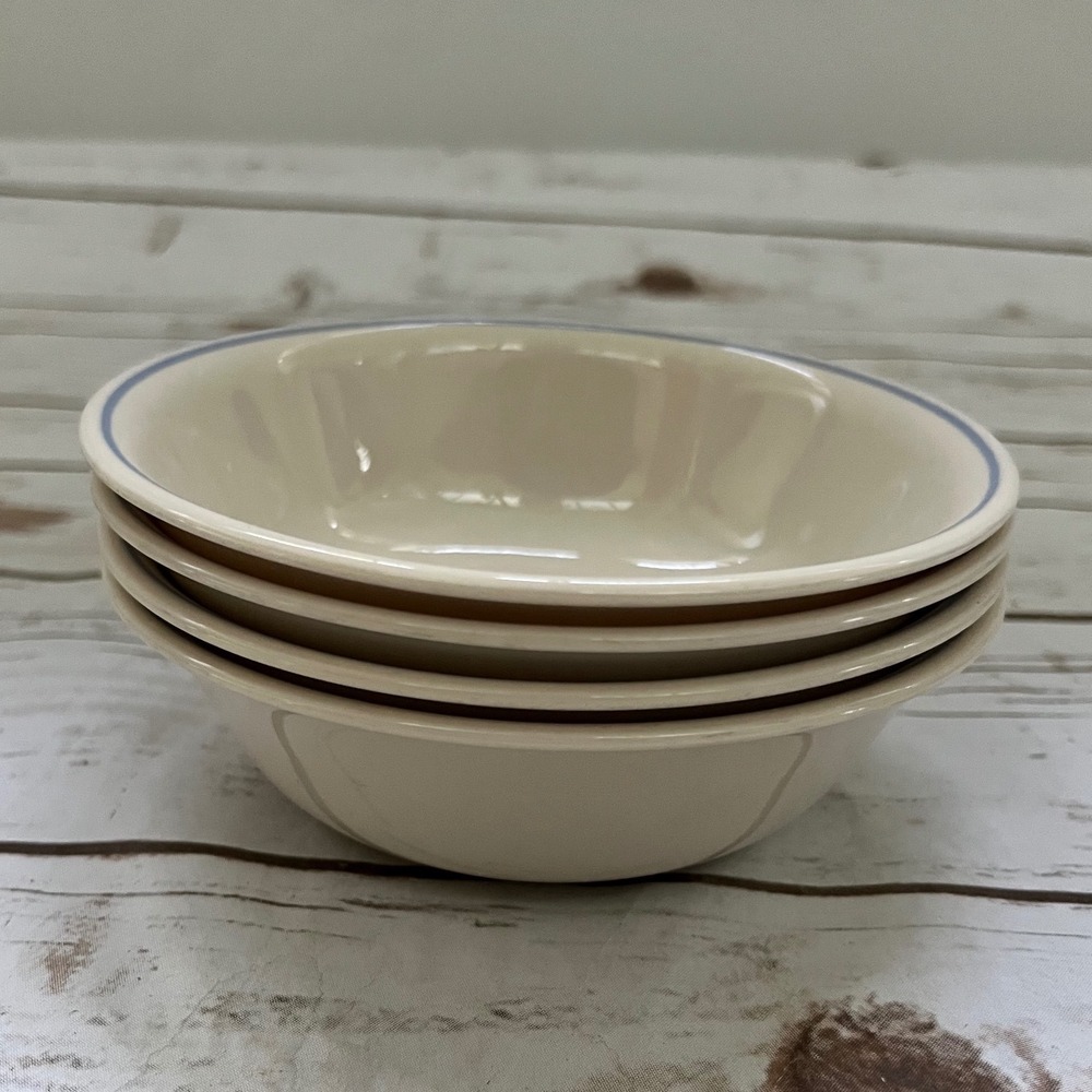 Corelle Morning Blue Cereal Bowls Cream Blue Band Vitrelle Set of 4 6.25in